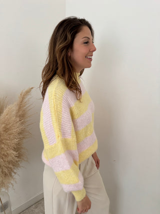 Yellow pink striped knit