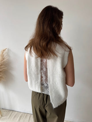Lace open back white sweater