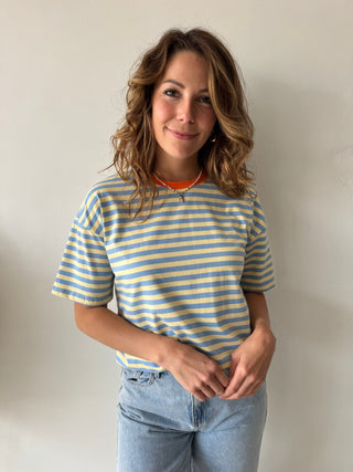 Orange detail blue t-shirt