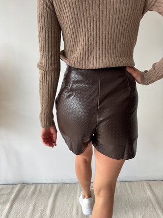 Brown leather skort
