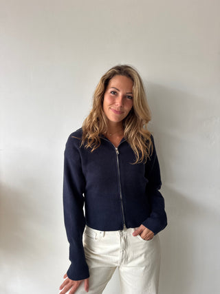 Navy zipper knit