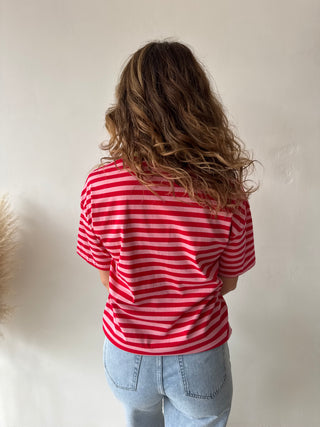 Yellow detail fuchsia t-shirt