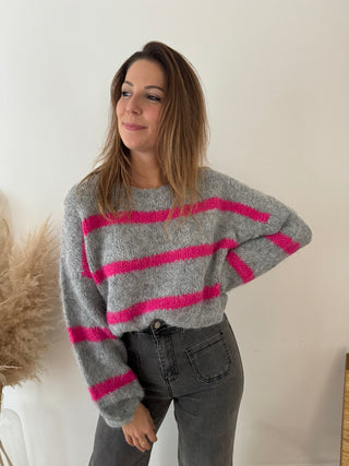 Pink grey striped knit