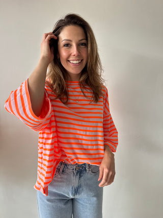 Orange pink striped soleil top