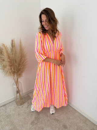 Pink yellow fluo striped dress