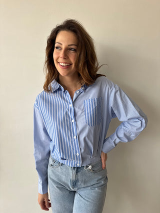 Blue striped pocket blouse