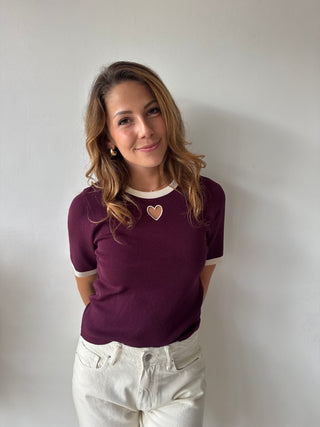 Heart detail burgundy top