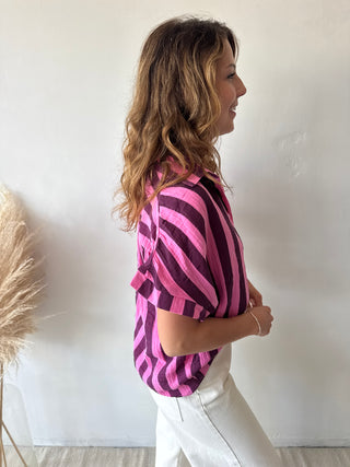 Burgundy pink striped tetra top