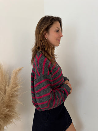 Fuchsia stripes grey knit