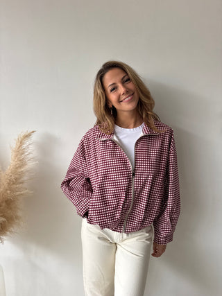 Burgundy checked zipper jacket