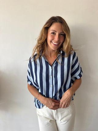 Navy striped tetra top