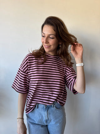 Pink brown striped t-shirt