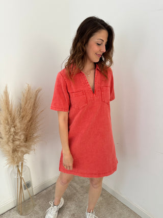 Coral denim dress