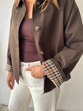 Brown checked trench jacket