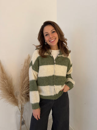 Soft green beige zipper knit