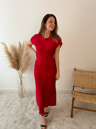 Red maxi silky dress