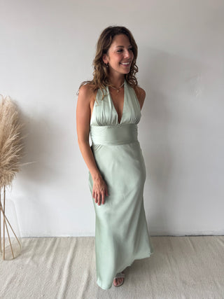 Mint satin maxi dress
