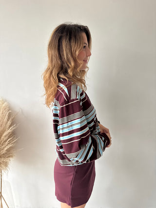Burgundy blue striped polo