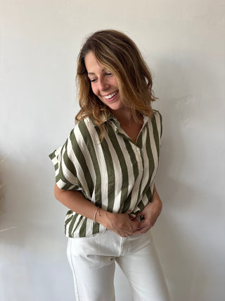 Kaki striped tetra top
