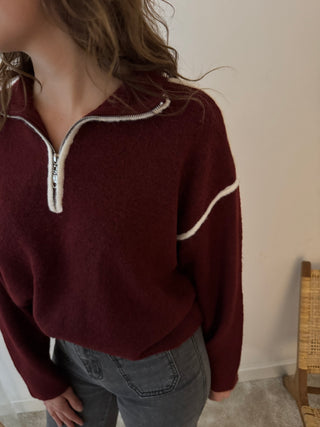 White details burgundy zipper knit