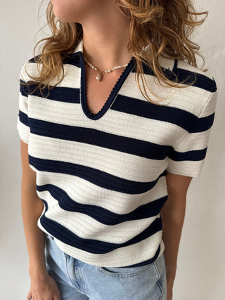 Navy white striped top