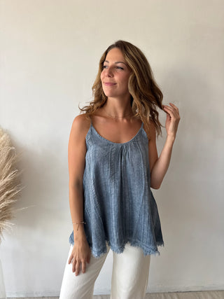 Blue linen top