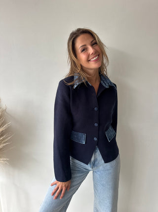 Denim details navy knit