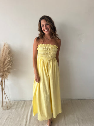 Yellow strapless dress