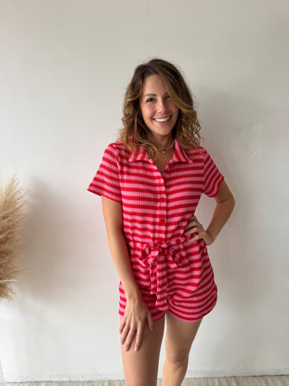 Fuchsia striped playsuit