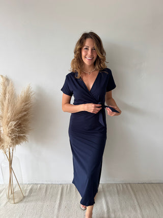 Navy knot split dress