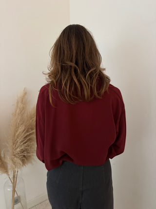 Leopard pocket burgundy blouse