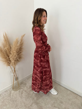 Burgundy flowered maxi dress