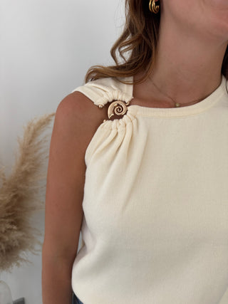 Gold detail beige top