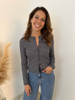 Brown blue ribbed top