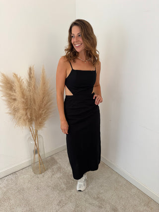 Cut out linen black dress