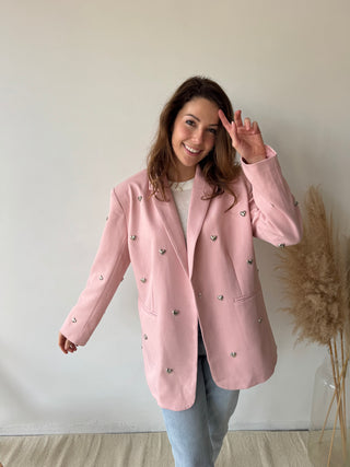 Silver hearts pink blazer