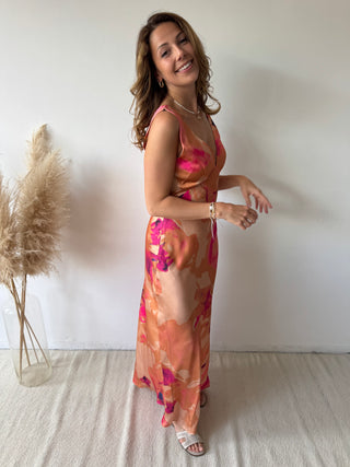 Orange pink silky dress