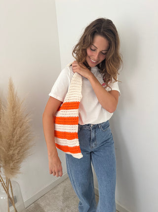 Beige orange crochet bag