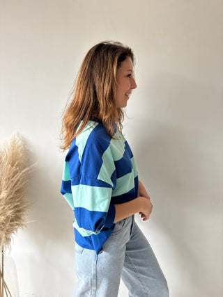 Blue turqoise striped top