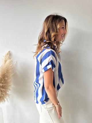 Blue white striped shirt
