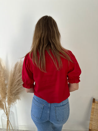 Bow linen red top