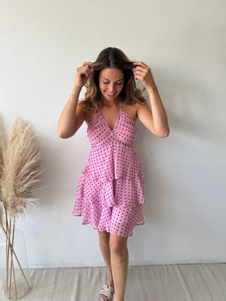 Polka dot pink ruffled dress