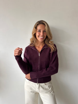 Burgundy zipper knit