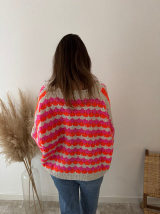 Fuchsia orange button knit