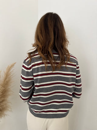 Burgundy grey striped polo
