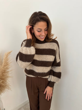 Brown beige striped knit