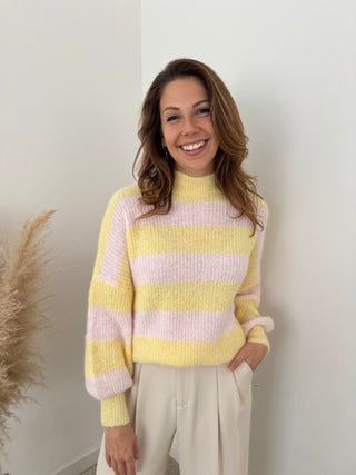 Yellow pink striped knit