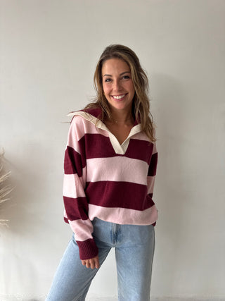 Burgundy pink striped knit