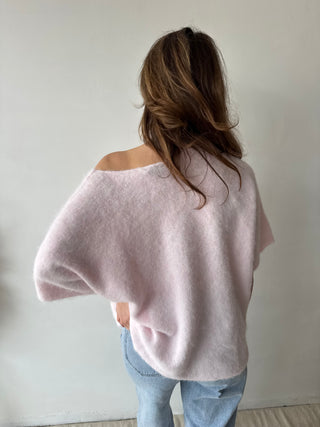 Pink open shoulder soft knit