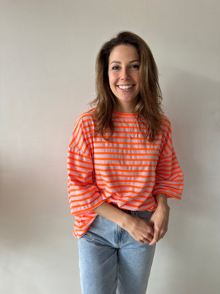Orange pink striped soleil top